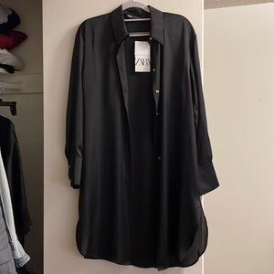 Sheer Satin Shirt Dress